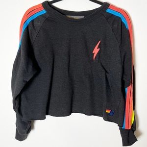 Aviator Nation Bolt Embroidery Classic Cropped Crewneck Sweatshirt Neon Medium